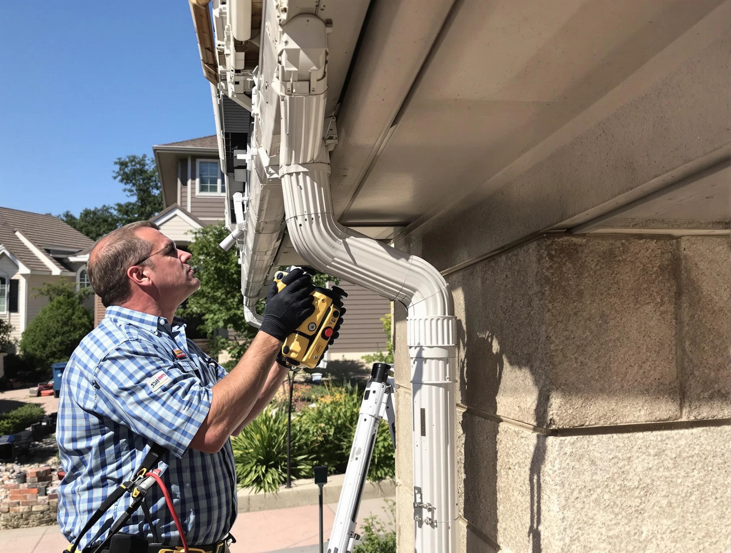 Close-up of a restored downspout system by Mentor Roofing Company in Mentor, OH