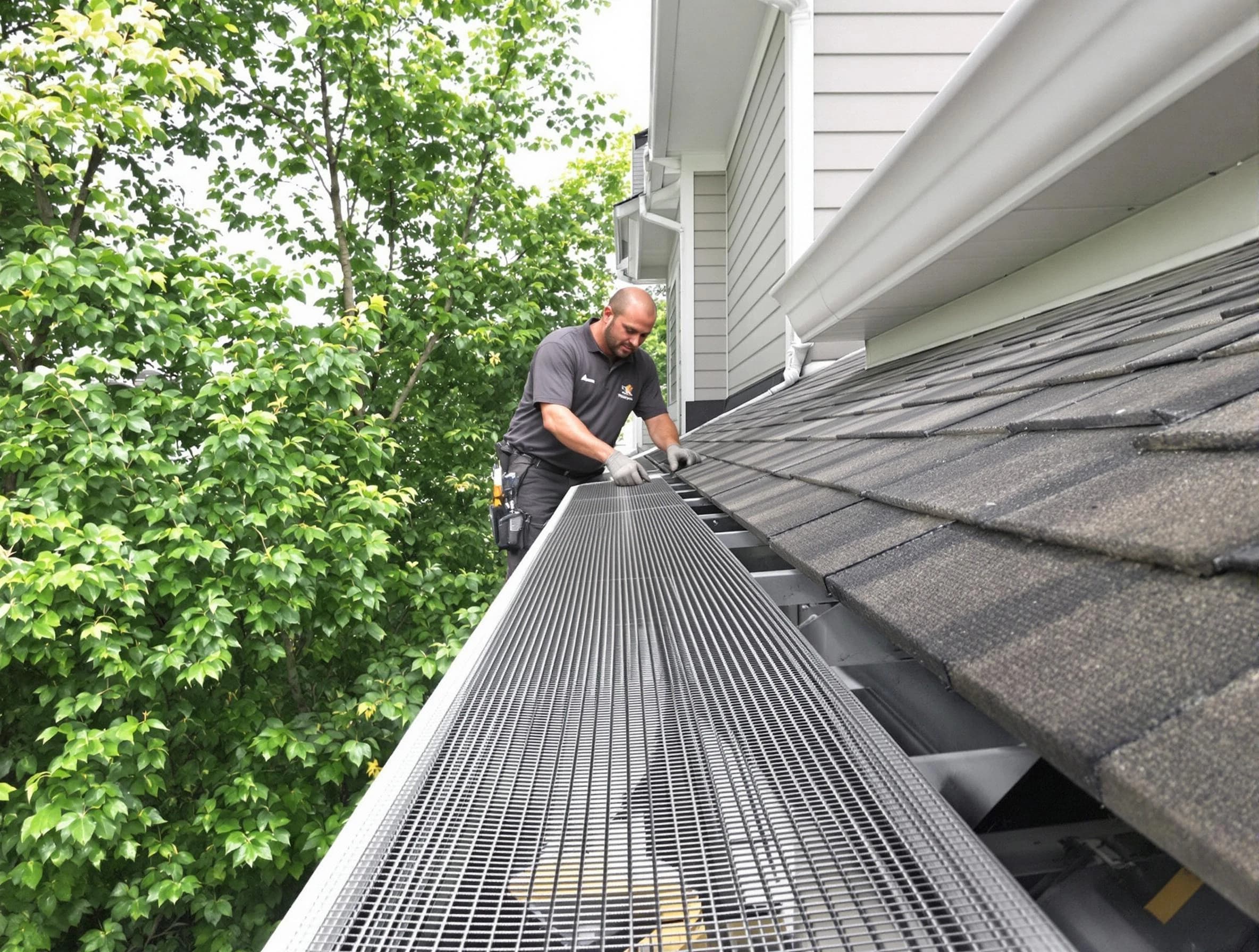 Close-up of gutter guards installed by Mentor Roofing Company in Mentor, OH