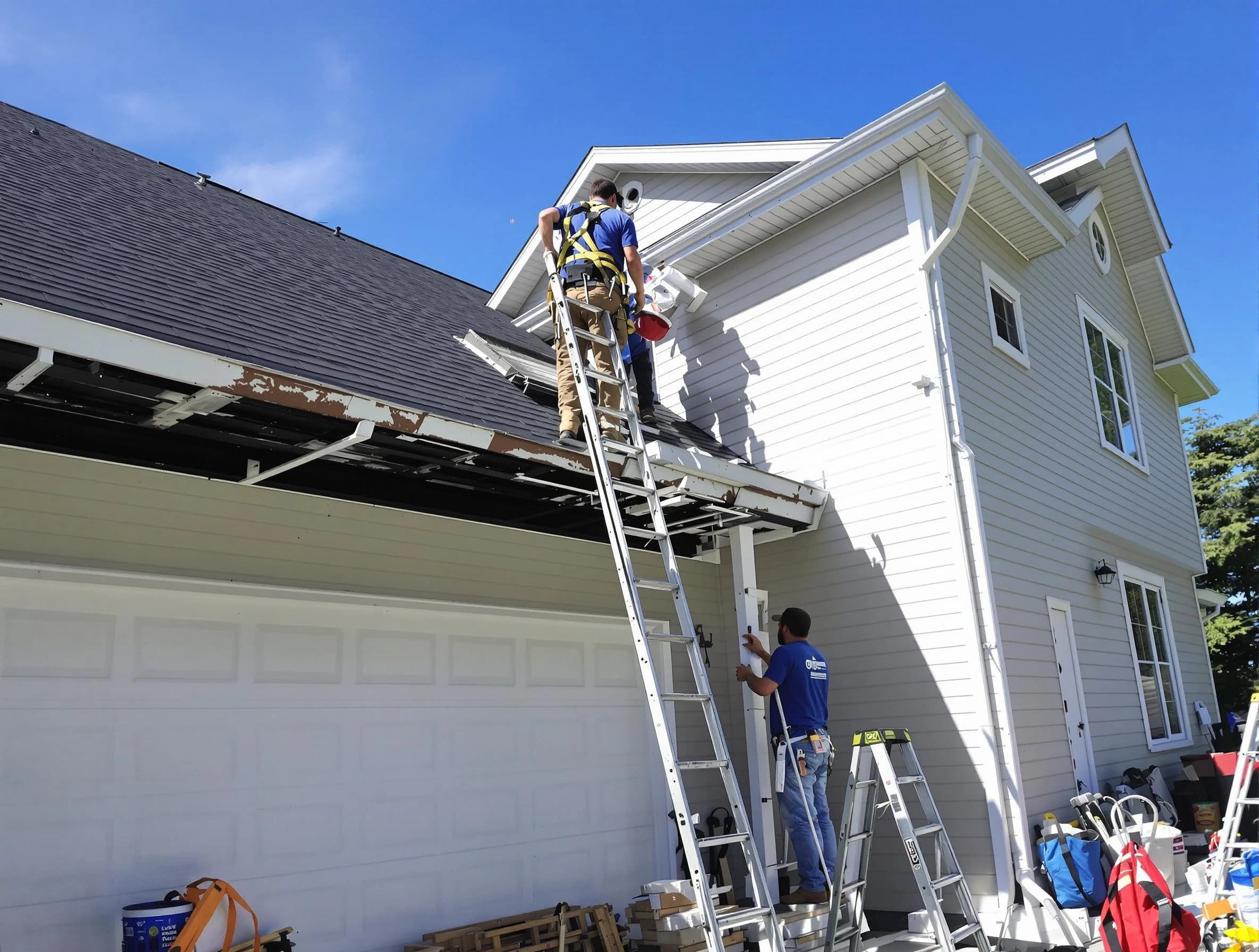 Newly replaced gutters by Mentor Roofing Company in Mentor, OH