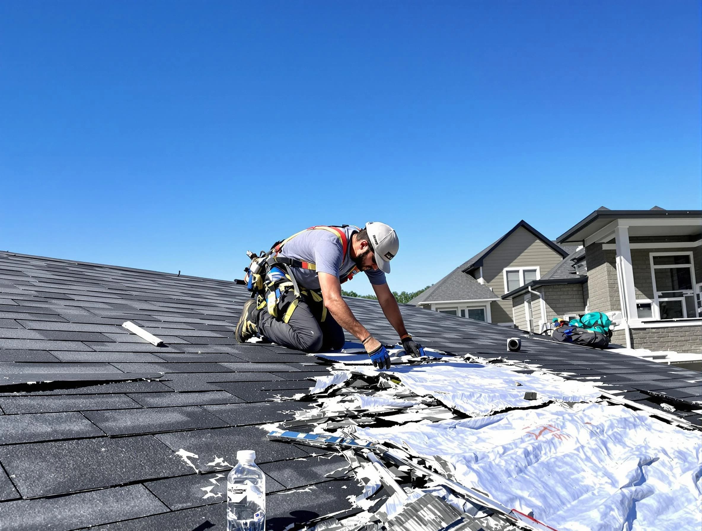 Mentor Roofing Company repairing a roof section in Mentor, OH