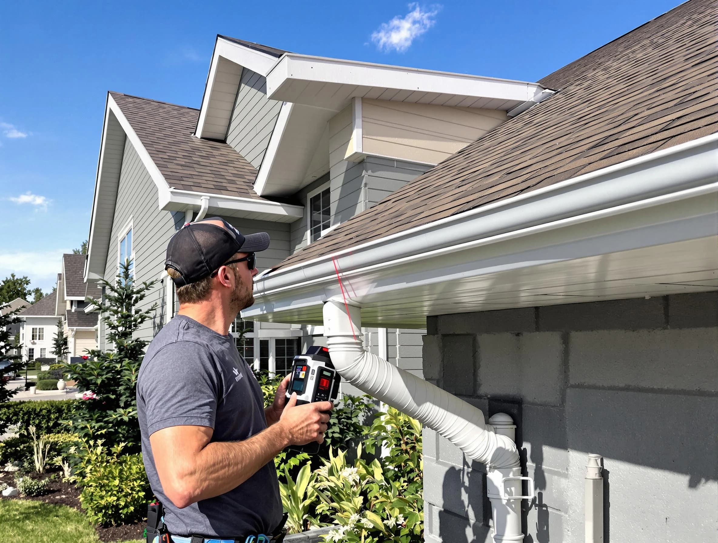 Mentor Roofing Company installing seamless gutters in Mentor, OH