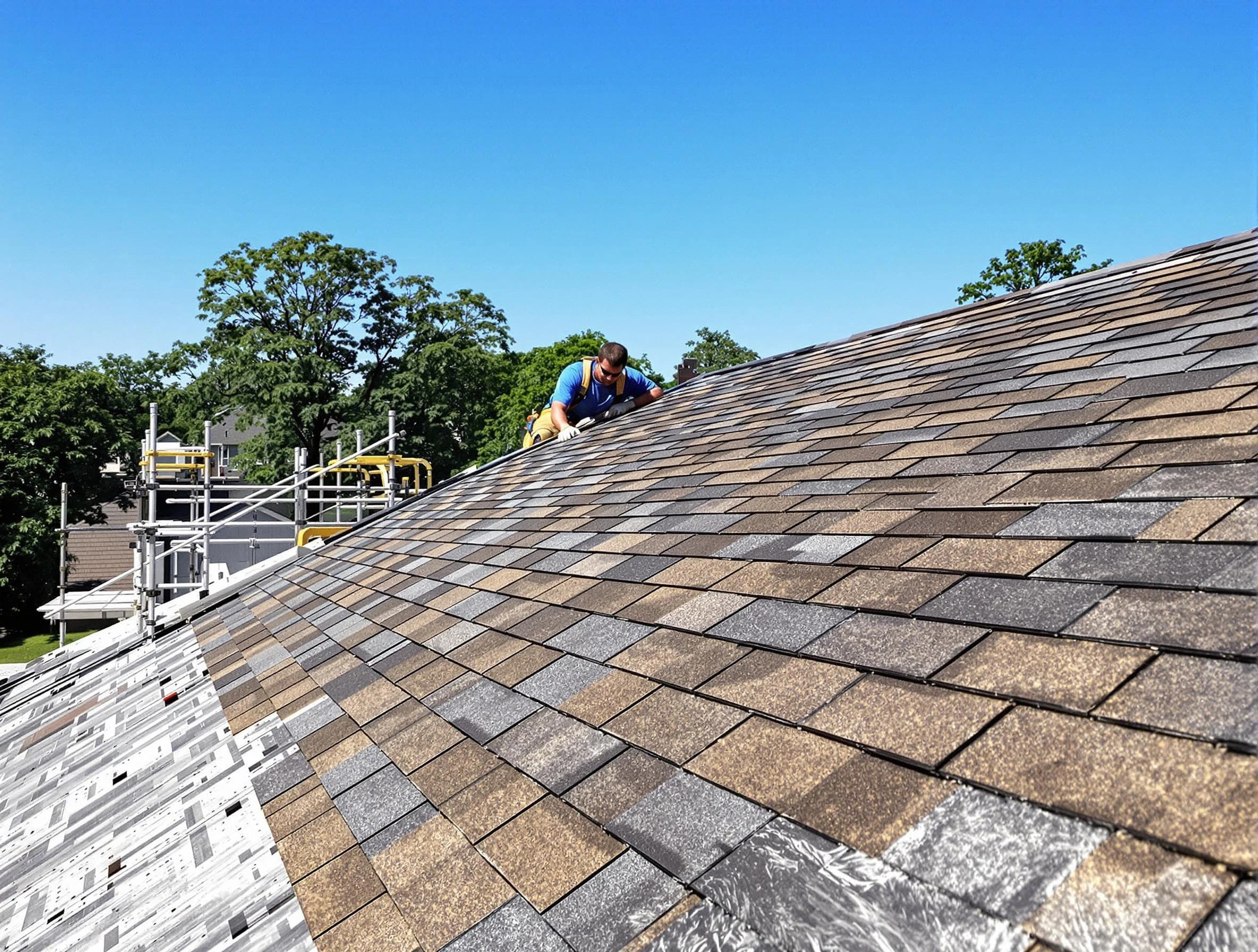 Close-up of new shingles installed by Mentor Roofing Company in Mentor, OH